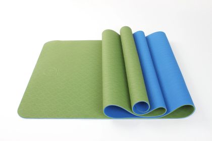 2 Tone TPE Premium Yoga Mat – Non Slip, Dual Color, High Density Support for Yoga & Fitness (Material: TPE, Color: Green/Dark Blue)