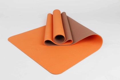 2 Tone TPE Premium Yoga Mat – Non Slip, Dual Color, High Density Support for Yoga & Fitness (Material: TPE, Color: Orange/Brown)