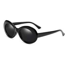 Unisex Retro Oval Clout Goggles - Vintage Sunglasses (Color: Black)