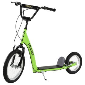 Youth Scooter with Adjustable Handlebar, Dual Brakes & Inflatable Wheels – Green (Option: Green)